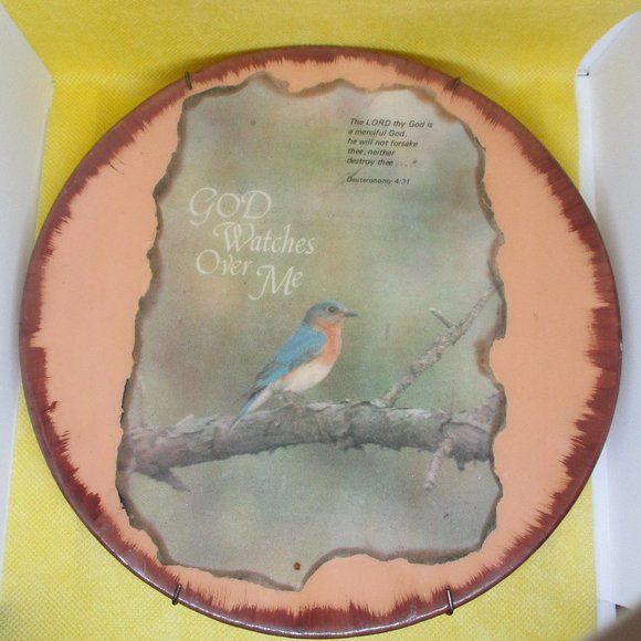 Pottery Religious Plate Decorate Religious God Watch Over Me Wall Hanger Plate - Picture 1 of 8